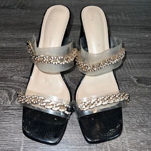 Blah/gold chain heels